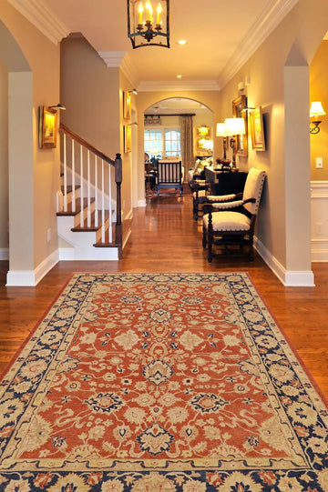 handmade Traditional Kafkaz Rust Blue Hand Knotted RECTANGLE 100% WOOL area rug 9 x 12